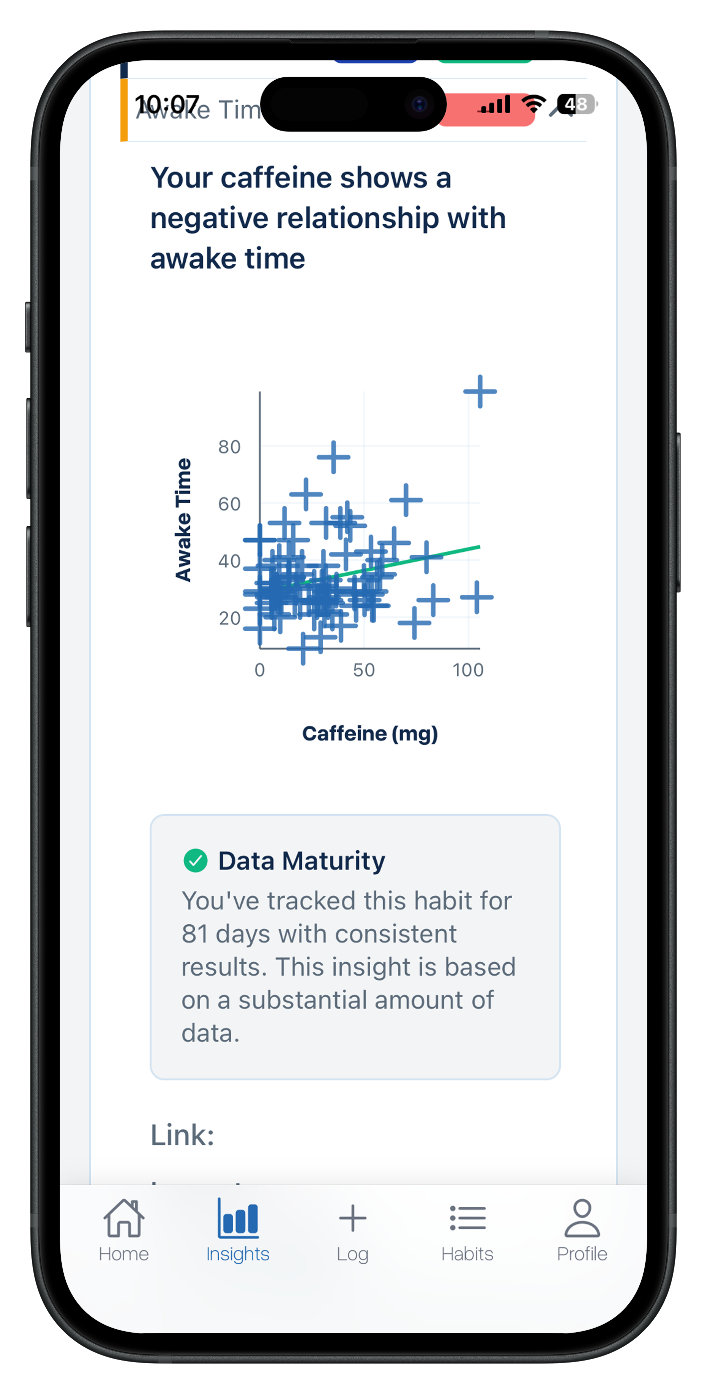 SleepFactor correlation engine showing how a habit links to sleep metrics