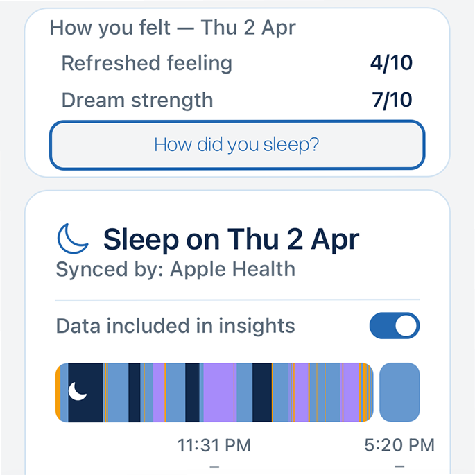 SleepFactor home screen with calendar and sleep summary